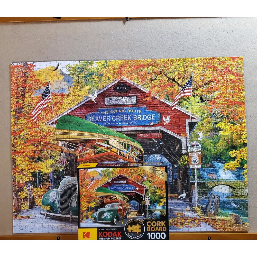 Kodak Premium 1000 Piece Cork Board Puzzle Beaver Creek Bridge RoseArt 8720 - Picture 9 of 9